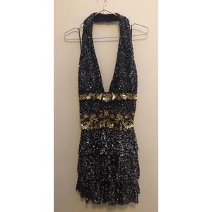 Mini halter beaded blue fit + flare dress Size 8